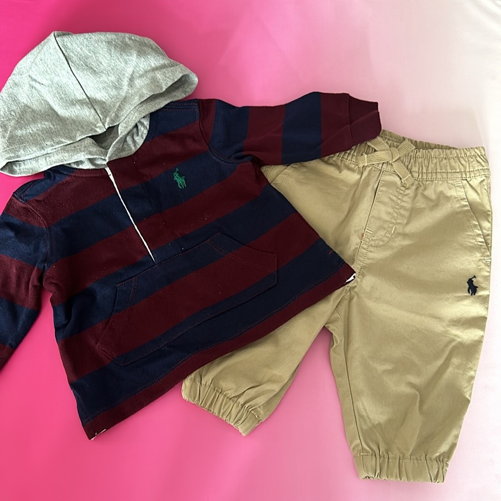 Hoodie and khaki pants set for a baby boy